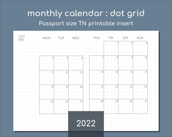 mini monthly calendar 2022 passport size printable tn insert etsy