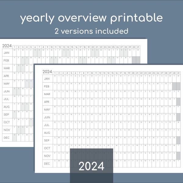 2024 yearly calendar printable, overview planner, print at A4 up to A0/Letter