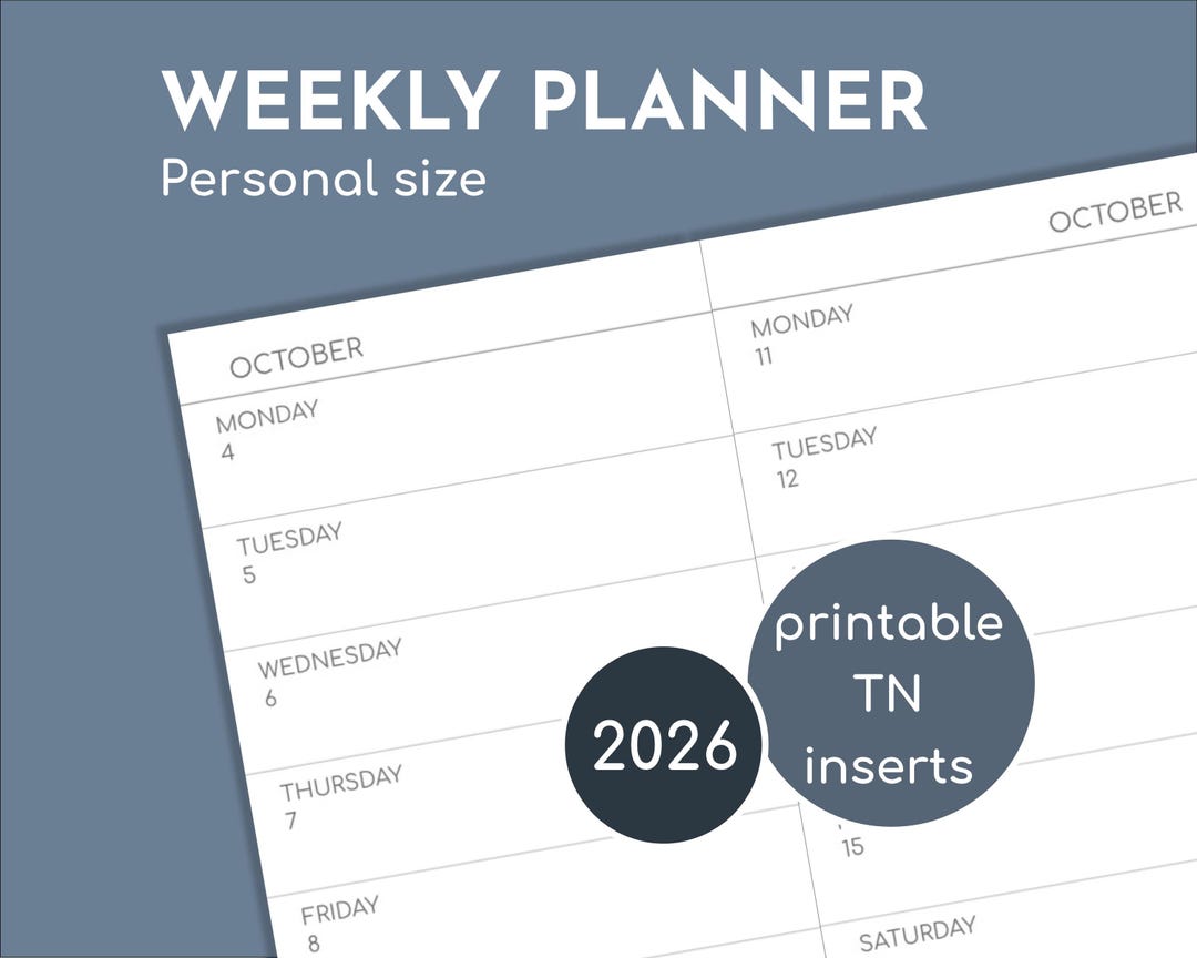 Weekly Diary 2026, Personal Size Printable Travelers Inserts - Etsy