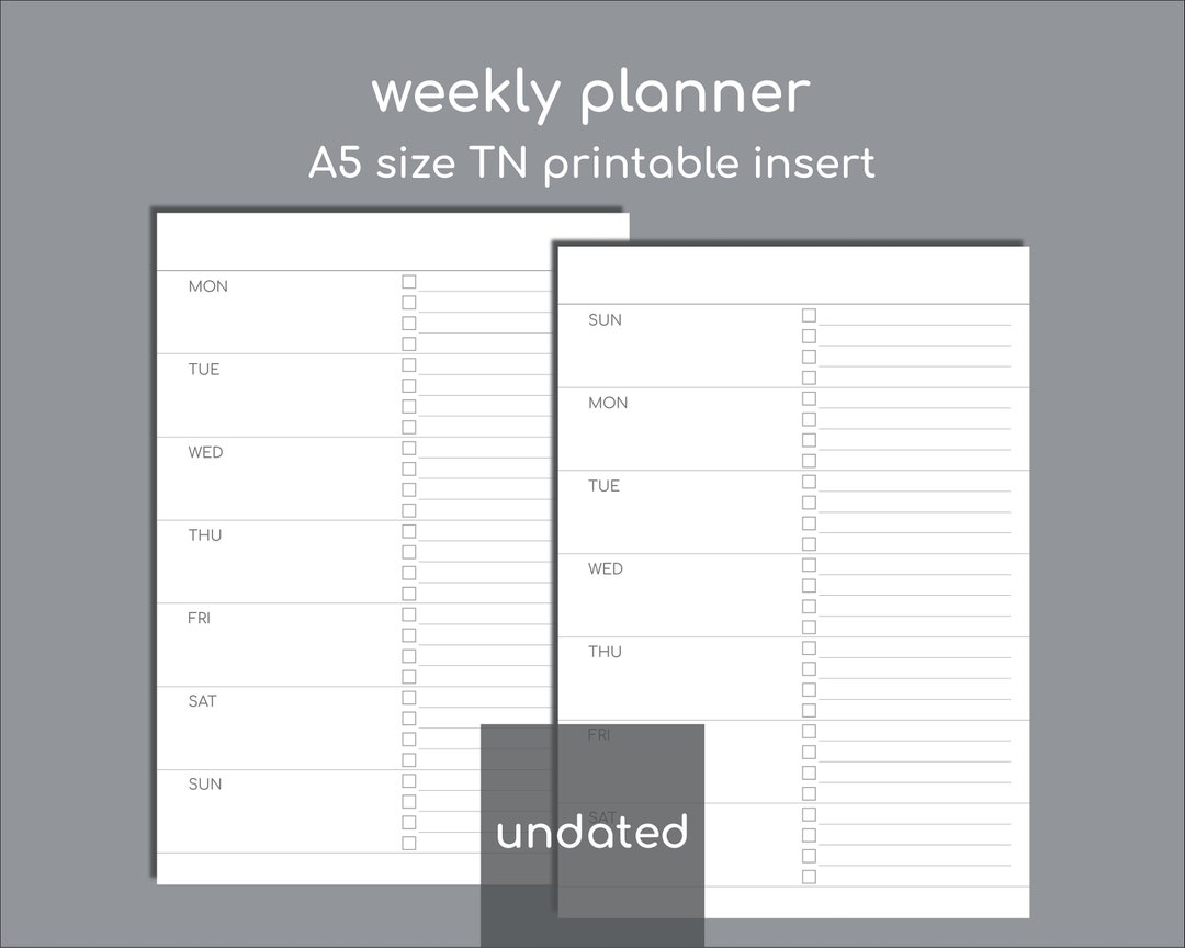 Undated Weekly Planner, Printable A5 Inserts for Travelers Notebook - Etsy