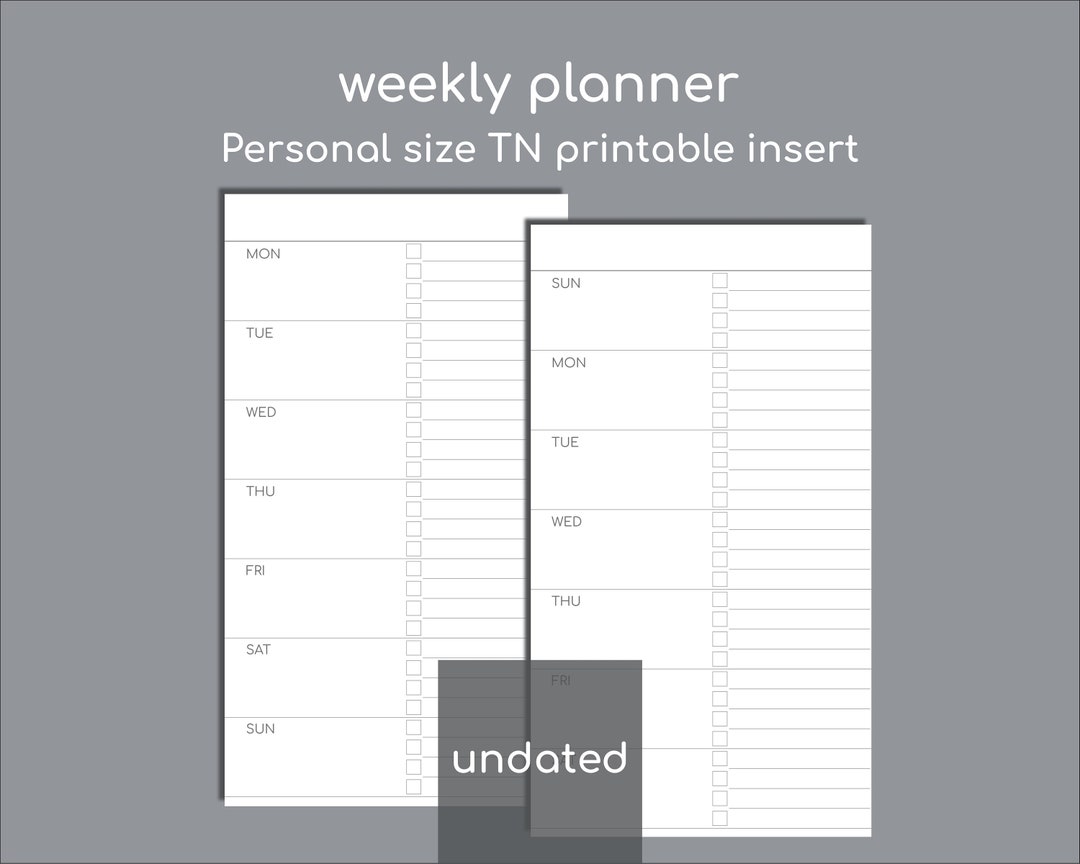 Undated Weekly Spread With Task List, Printable Planner Insert for ...