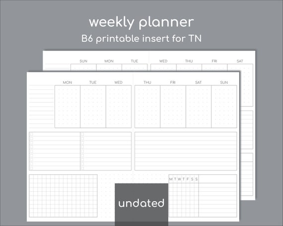 Weekly Planner Travelers Notebook Insert, Undated