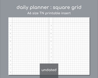 Undatierte tägliche stündliche Agenda, druckbare A6 Einlagen für Travelers Notebook, 5mm quadratisches Raster