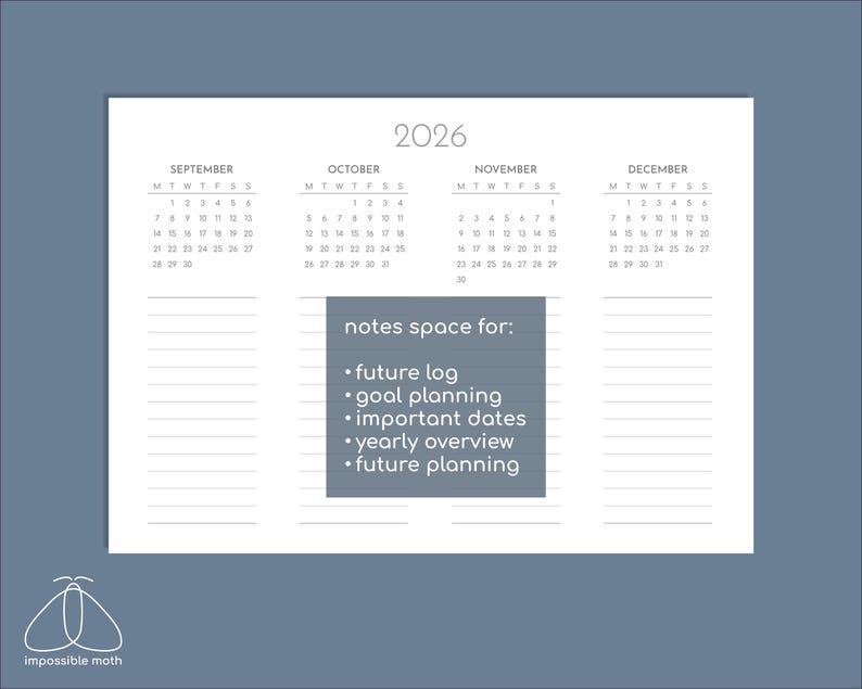 2026 Calendar With Notes Space, Printable Future Log - Etsy Australia