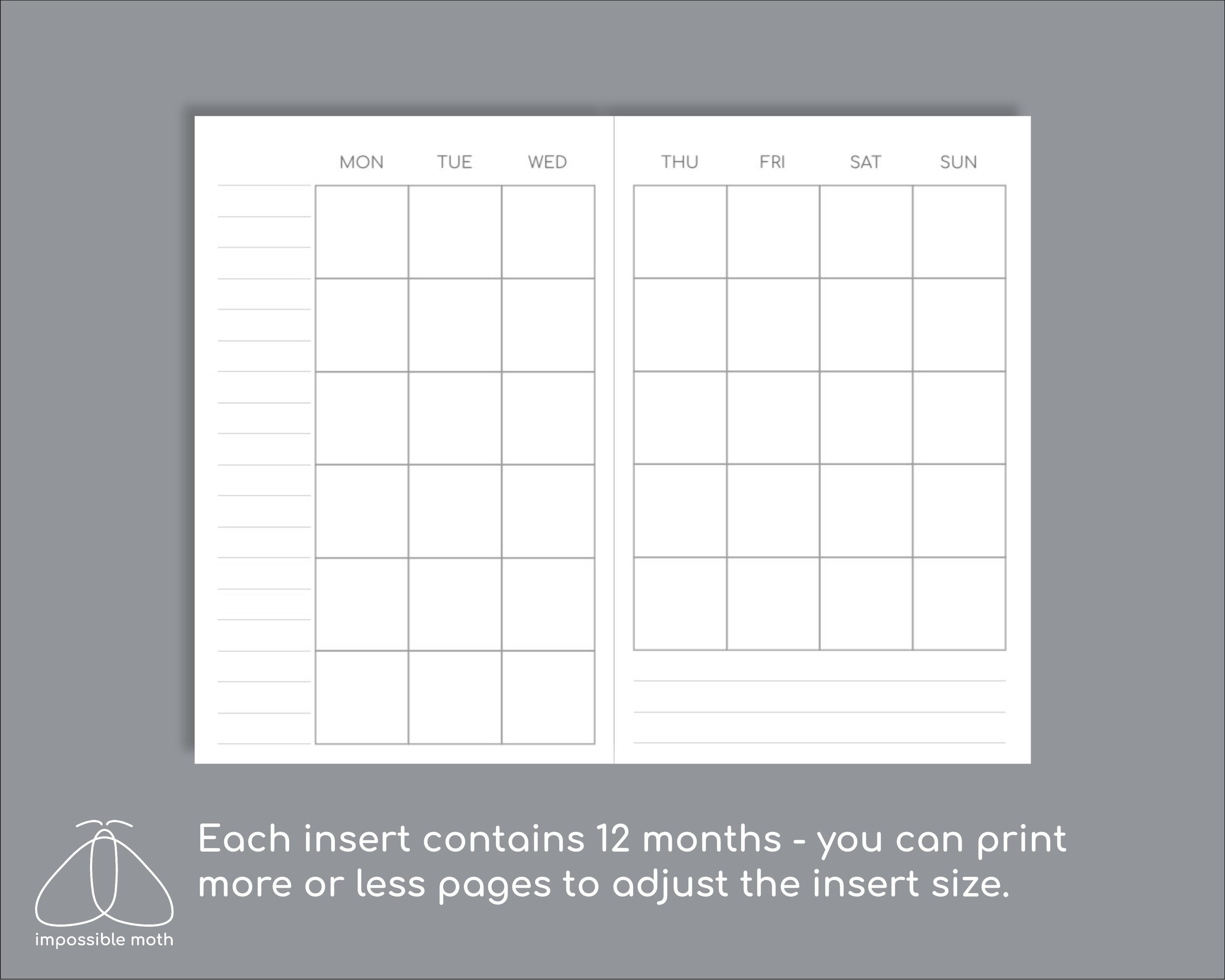 Undated Small Monthly Planner, Printable Insert for TN, Pocket Size (3 ...