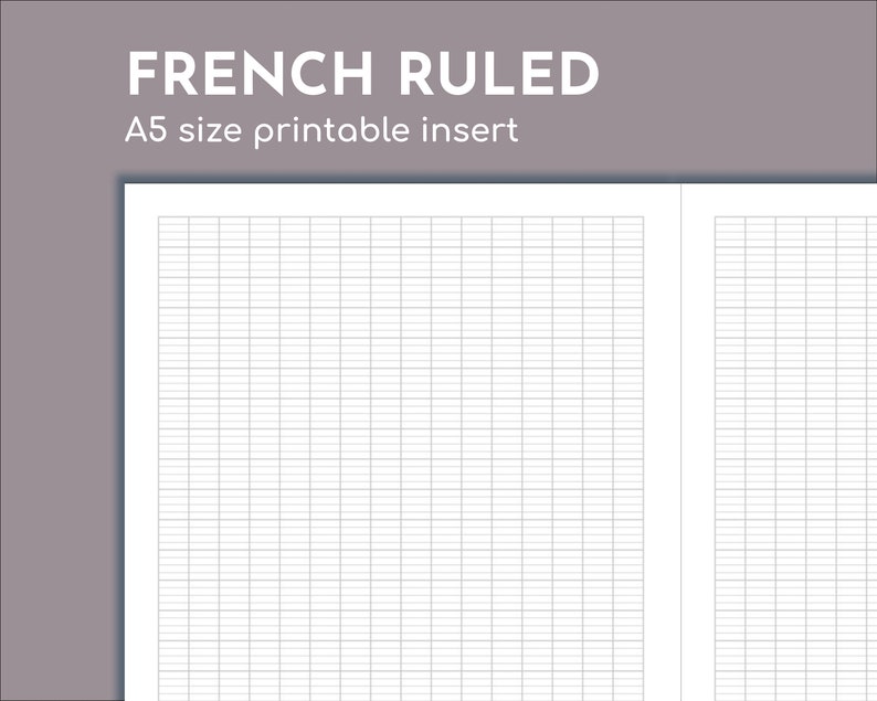 French Ruled A5 Printable Notebook Insert, Seyes Grid Travellers Refill ...