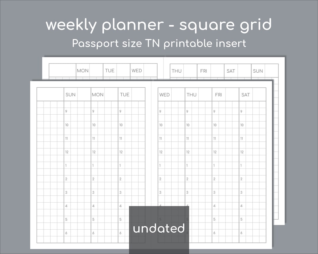 Weekly Hourly Undated Planner, Printable Passport Size Inserts for ...