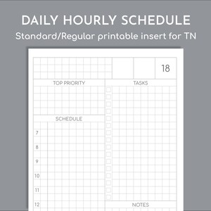 Uurlijkse dagplanner op één pagina, smalle/reguliere planning, printbare insteekpagina voor reizigers