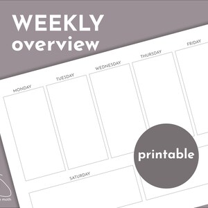 Weekly overview printable, A4 / Letter versions included