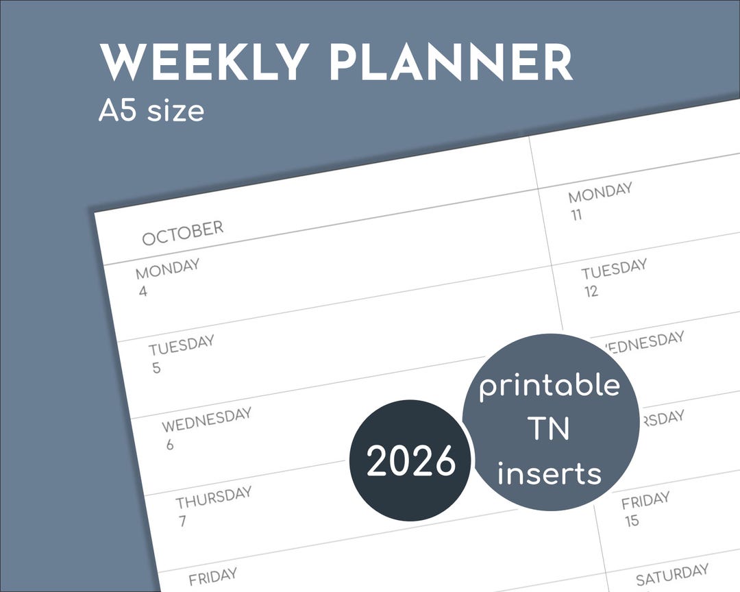 2026 Weekly A5 Planner, Printable Travelers Inserts - Etsy