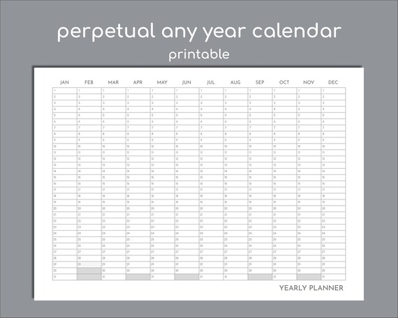 Perpetual Calendar, Any Year Calendar Printable, Yearly Overview Planner, A5/A3/A4 and Letter Size - Etsy Perpetual Calendar, Any Year Calendar Printable, Yearly Overview Planner, A5/A3/A4 and Letter Size - Etsy