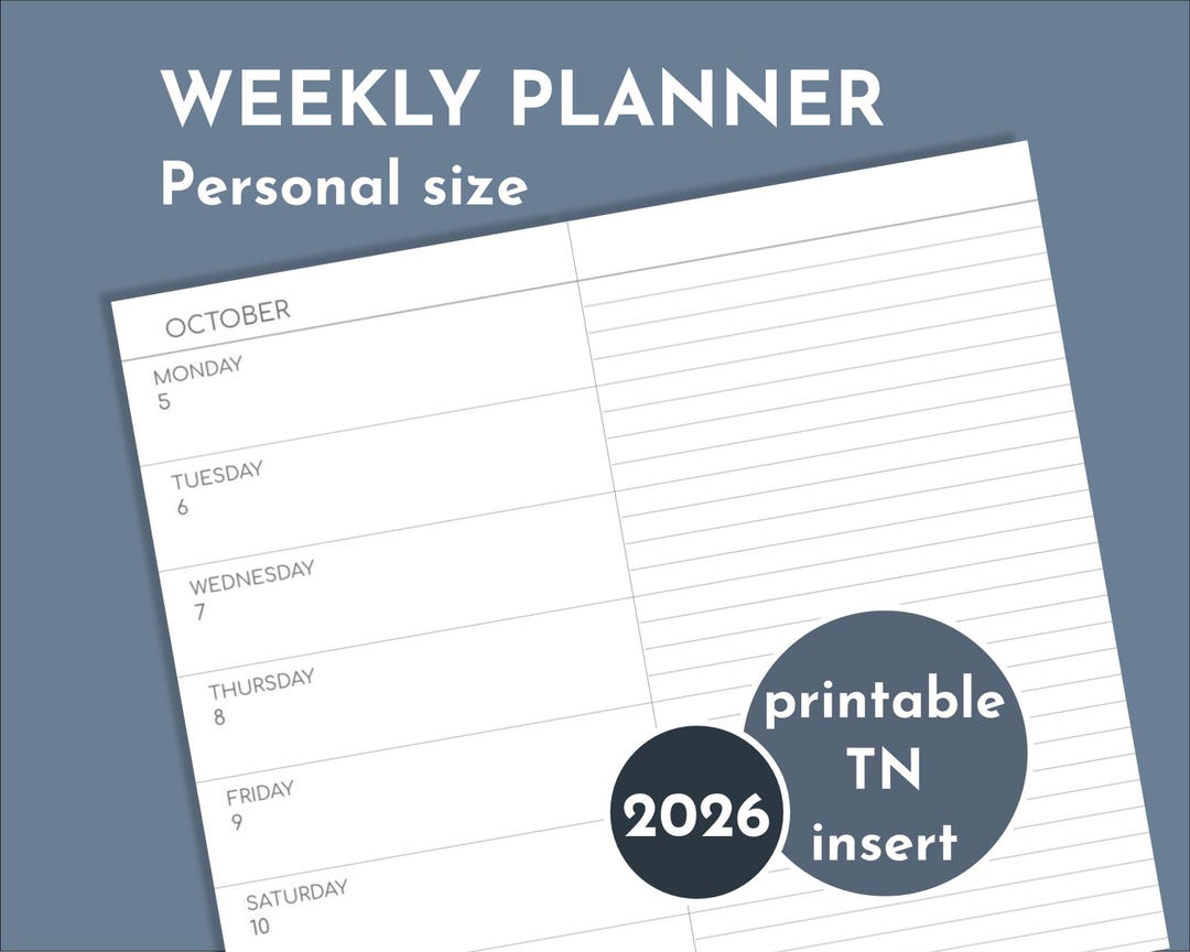 2026 Weekly Planner Printable With Notes, Personal Size Travelers ...