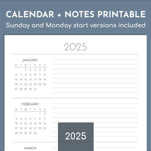 2025 Future Log 印刷可能なカレンダー PDF、月曜日と日曜日の開始バージョンが含まれています