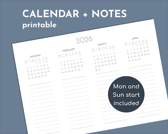 Buy 2026 Calendar With Notes Space, Future Log Printable Pdf