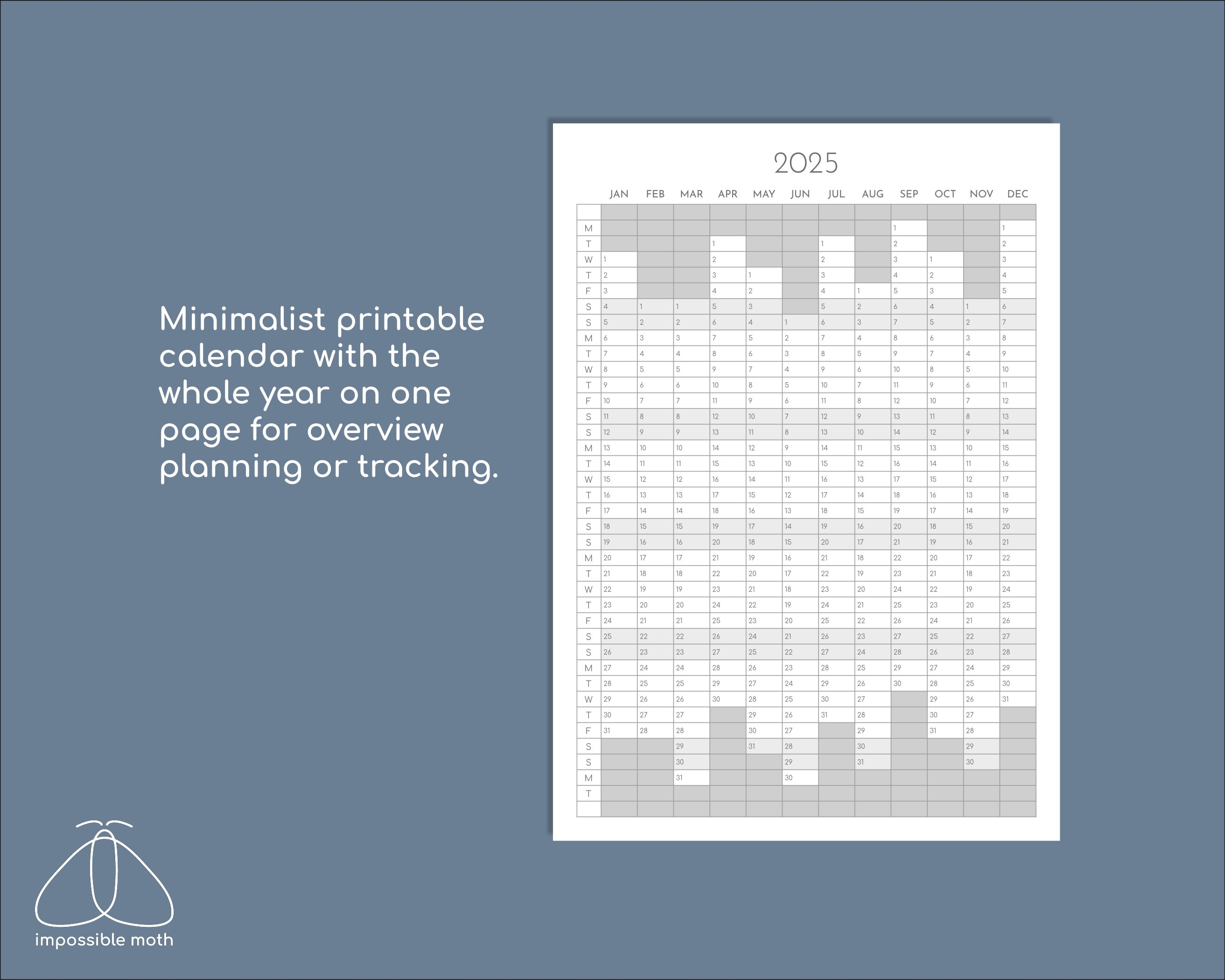 2025 Yearly Planner Printable, Year on One Page Overview, Portrait ...