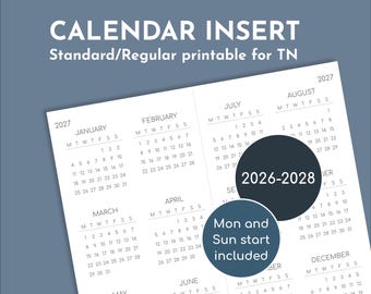 2026-2028 Yearly Calendar Insert: TN Regular/Slim (PDF Download)