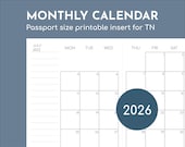 Small monthly planner 2026, Passport size printable travelers insert