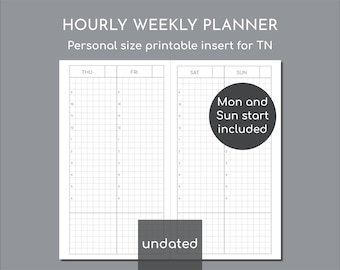 Undated weekly diary, vertical layout, Personal planner size printable inserts for TN