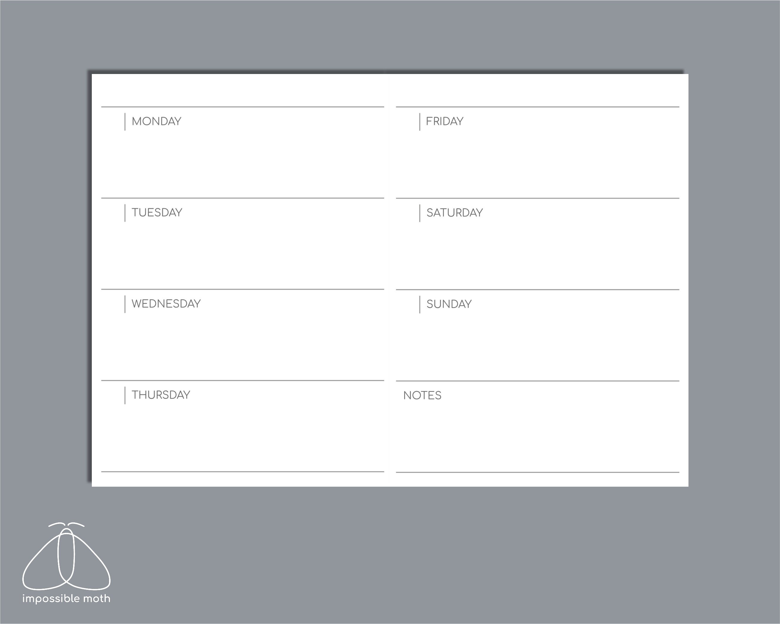 Undated Weekly Planner Printable Insert for Passport Size TN, Sunday ...