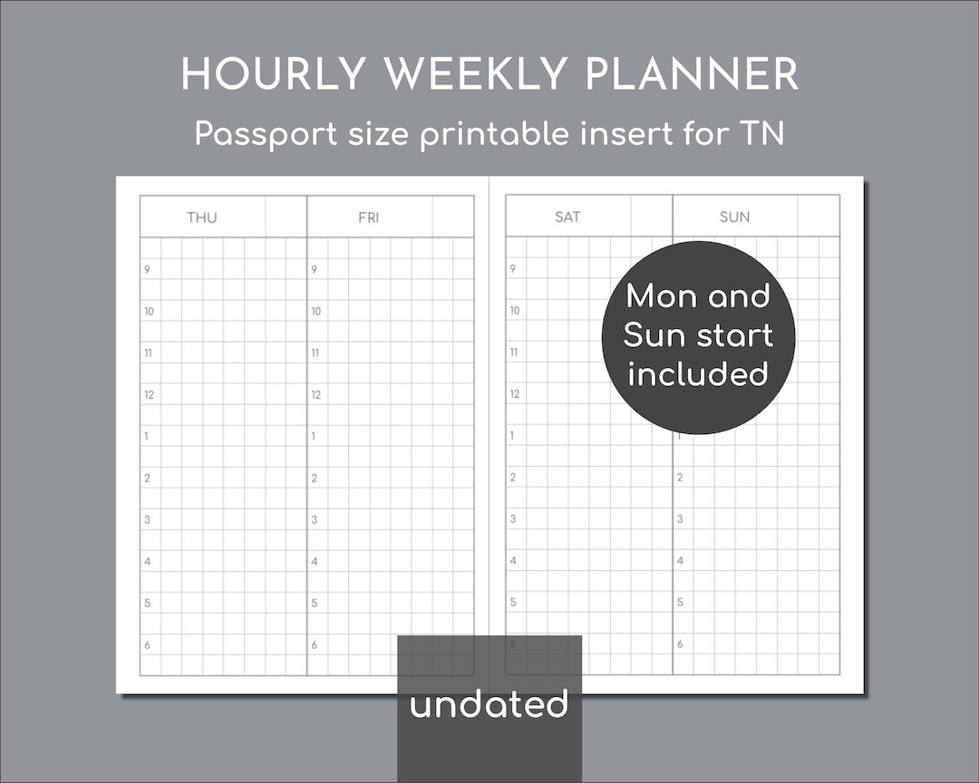 Undated Vertical Small Weekly Planner, Passport Size Printable Insert ...