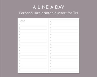 Perpetual planner birthday diary, Personal size printable journal refill for TN