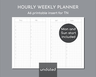 Undated simple weekly planner pages, vertical layout, printable A6 Planner inserts for TN