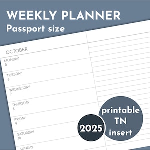 Kleine weekplanner voor 2025 met notities, afdrukbare reizigersbijsluiters op paspoortformaat