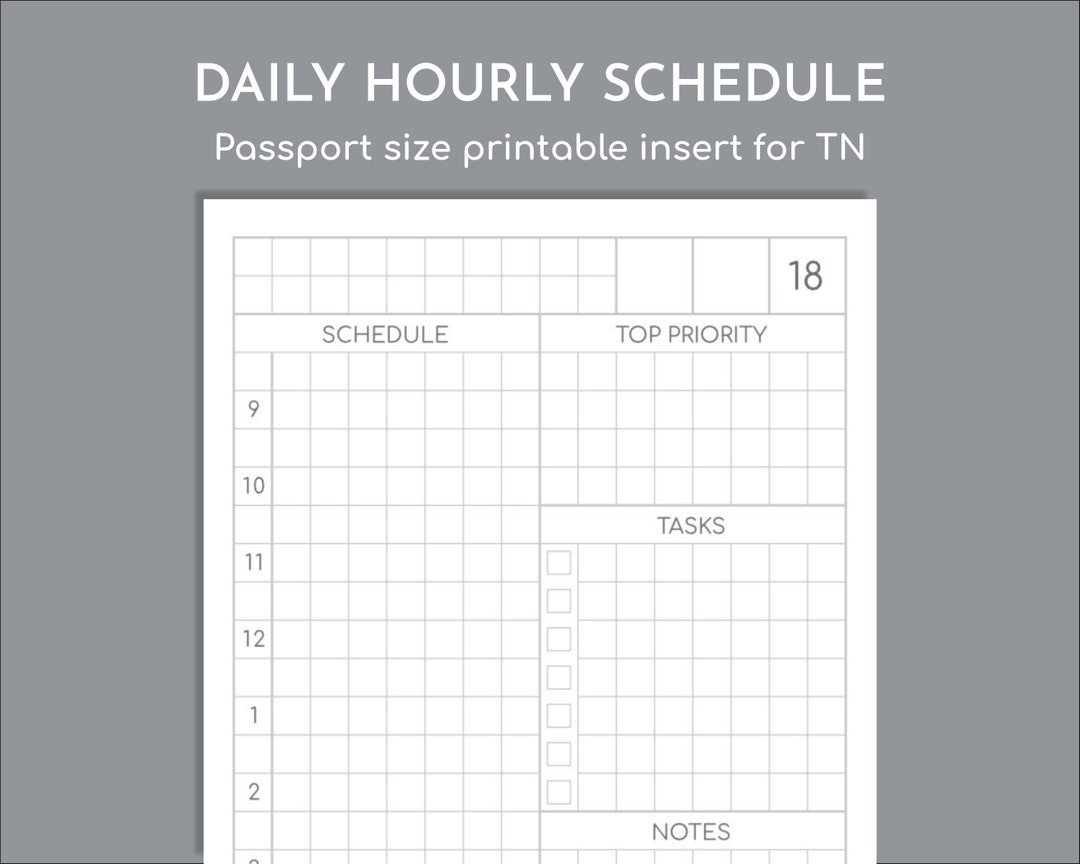 Undated Hourly Day Planner, Printable Passport Insert for TN - Etsy