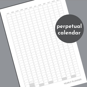 Undated yearly calendar printable, perpetual year overview, Letter or A4 (print on A5 up to A0)