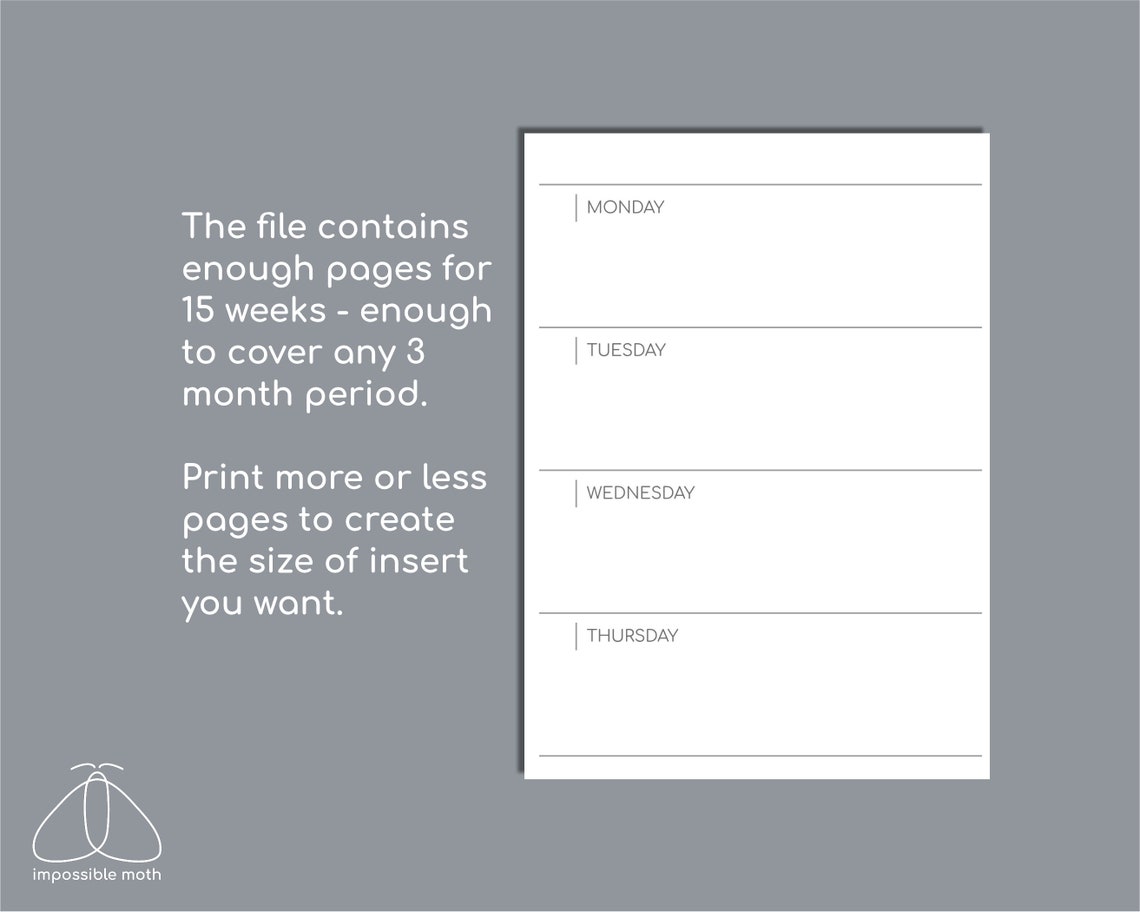 Undated Weekly Planner Printable Insert for Passport Size TN - Etsy