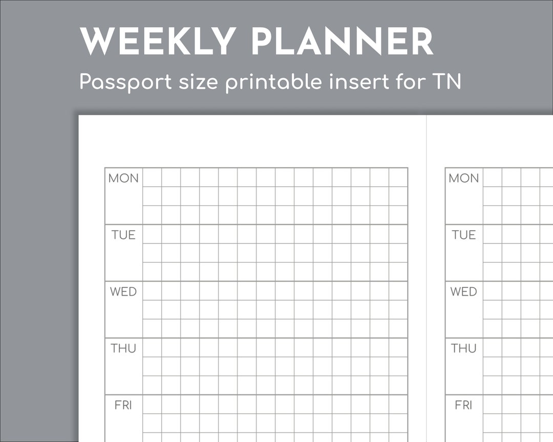 Undated Small Weekly Diary, Passport Size Printable Travellers Insert ...