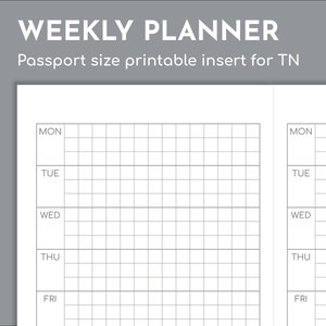 Undated small weekly diary, Passport size printable travellers insert, 5mm squared grid