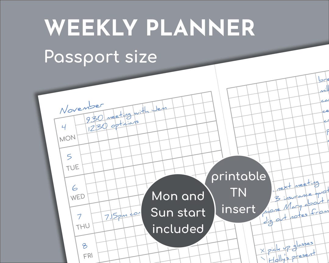 Undated Small Weekly Planner, Passport Size Printable Inserts for TN - Etsy