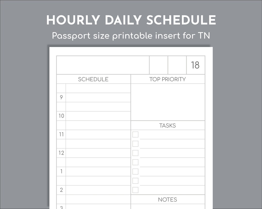 Daily Hourly Planner, Undated Printable Passport Travelers Insert - Etsy