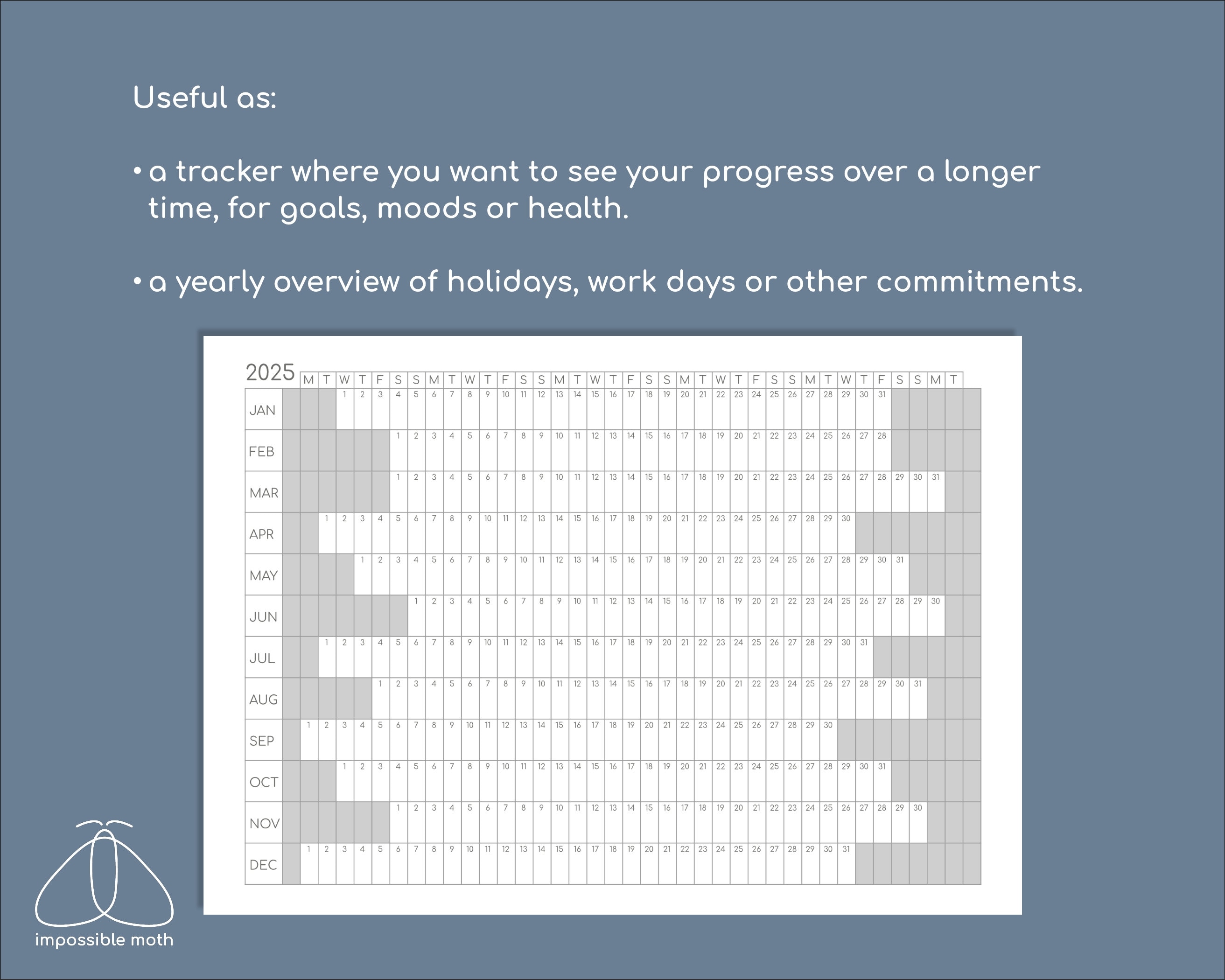 2025 Yearly Planner Printable, Year Overview Tracker on One Page, Print ...