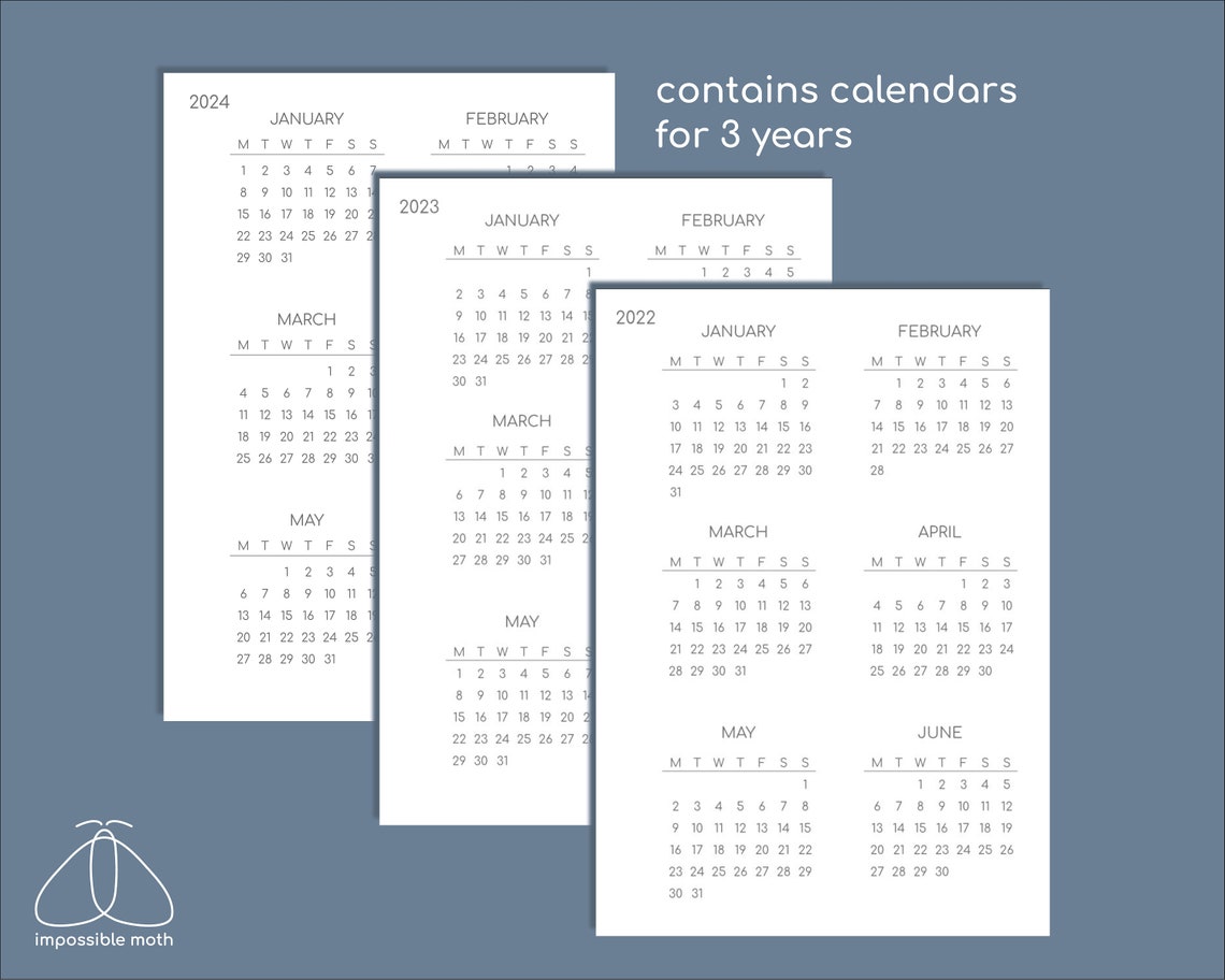 Printable A5 Calendar 2022-2024 Insert for Travelers Notebook - Etsy