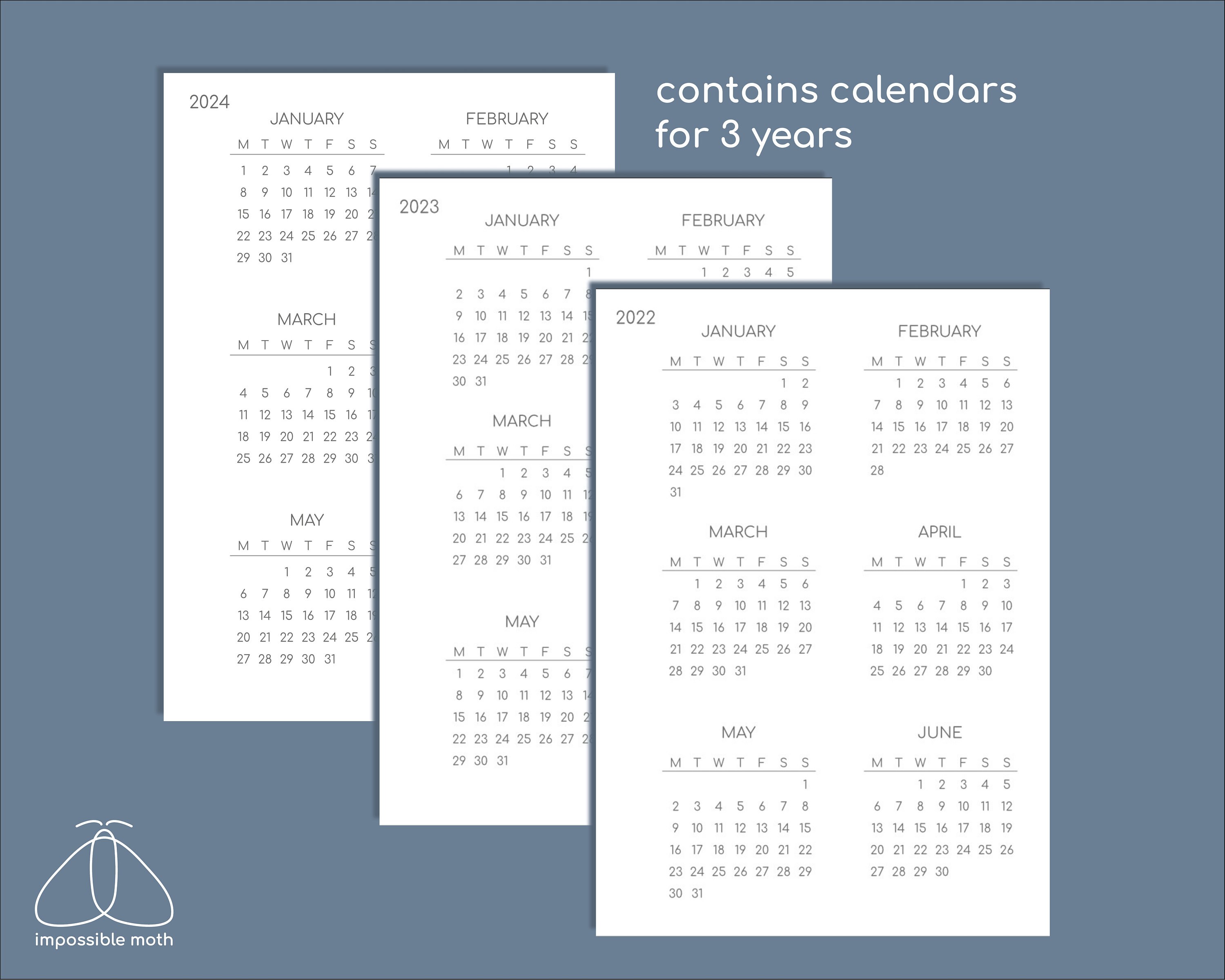 Printable A5 Calendar 20222024 Insert for Travelers Notebook Etsy