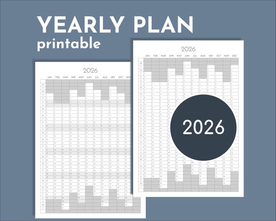 2026 yearly planner printable, portrait year overview