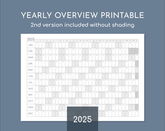 2024 Yearly Calendar Printable, Overview Planner, Print at A4 up to A0 ...