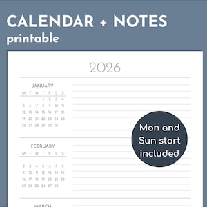 2026 Future Log printable calendar PDF, Monday and Sunday start versions included
