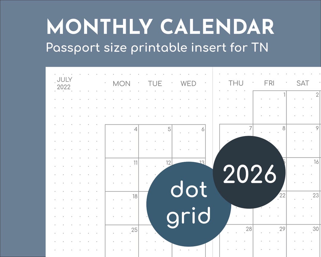 2026 Small Monthly Planner, Passport Size Printable Insert for TN, 4 ...