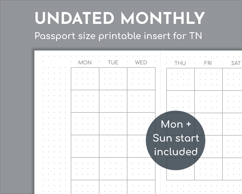 Undated Monthly Planner Printable Passport Size Travelers Insert - Etsy