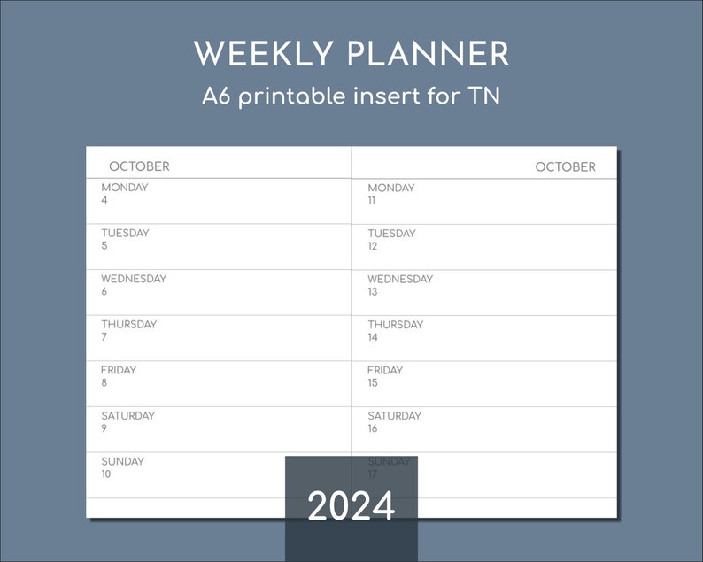 Weekly 2024 A6 Planner Inserts Printable for TN - Etsy
