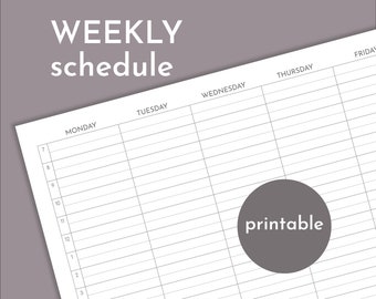 Horario semanal de 30 minutos, planificador sin fecha imprimible en pdf, versiones A4 y Carta incluidas