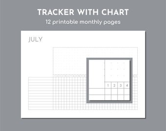 May include: A printable monthly calendar tracker with a chart for July. The calendar has a grid with numbered days and a separate chart with four columns.