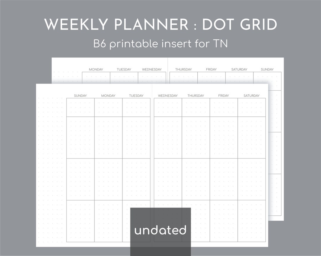 Undated Weekly B6 Travelers Notebook Printable Inserts for TN - Etsy