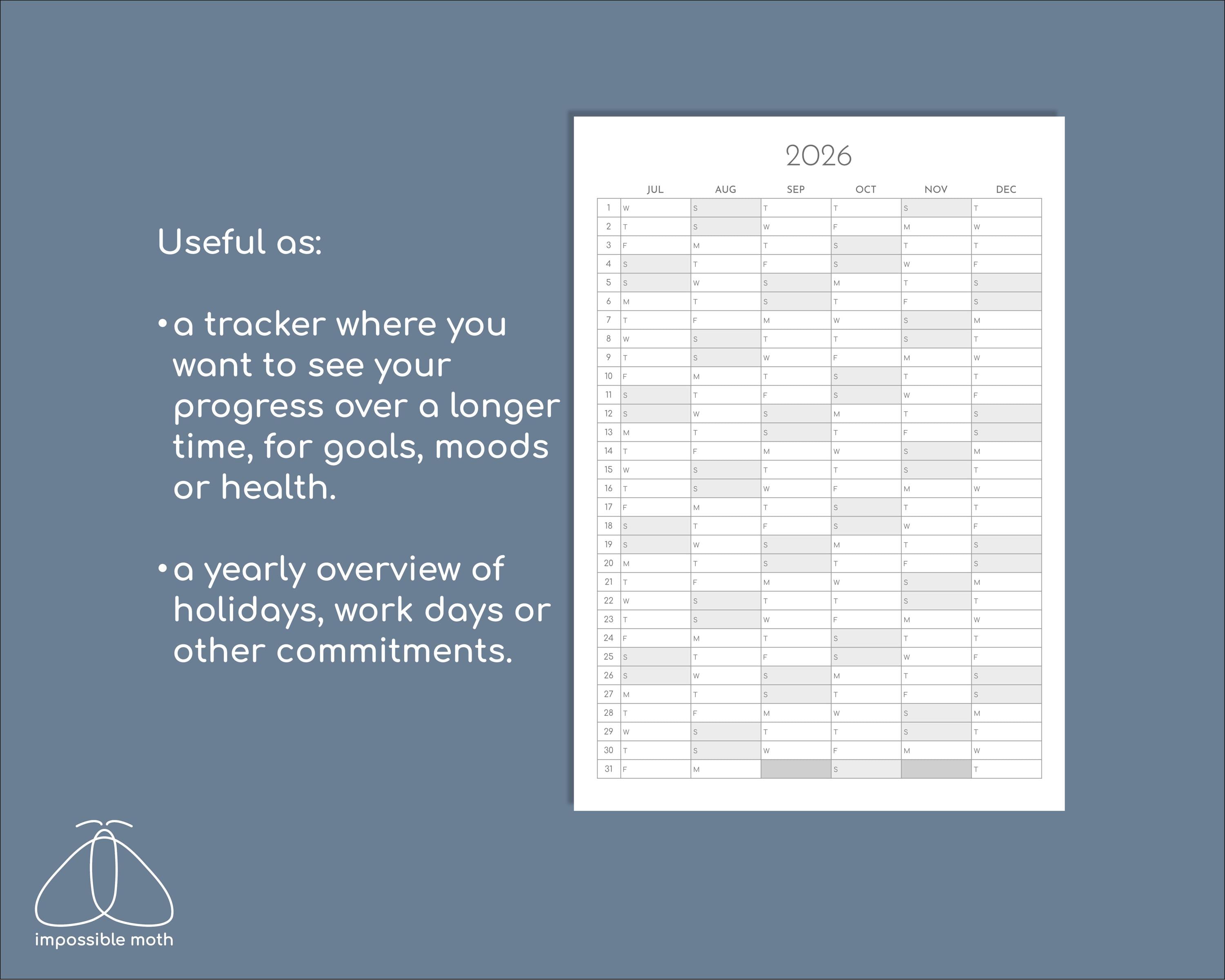 2026 Wall Calendar on 2 Pages Printable, Portrait Yearly Tracker - Etsy