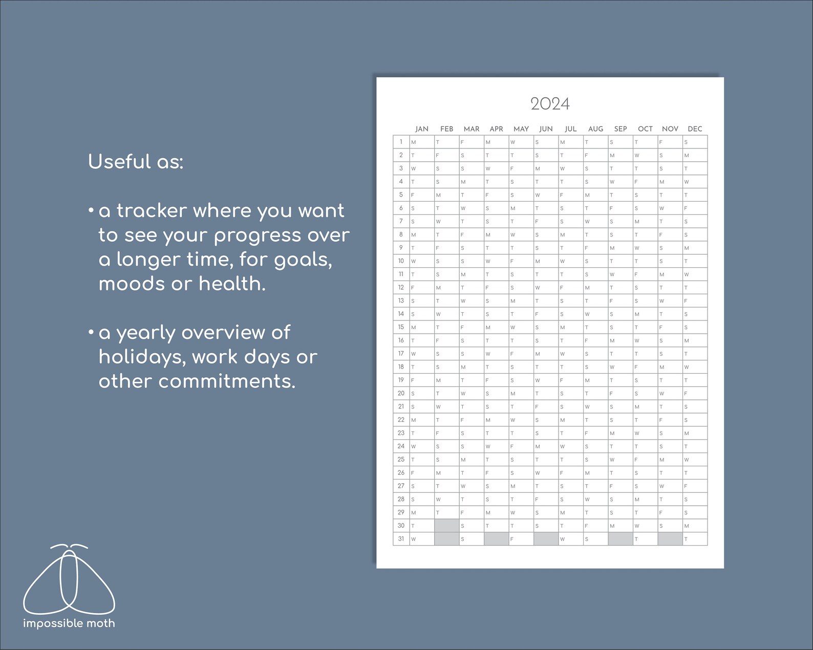 2024 Wall Calendar Printable Portrait Yearly Tracker Wall | Etsy