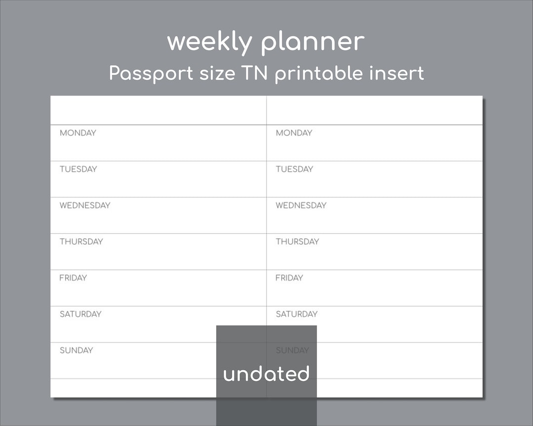 Undated Week on 1 Page, Printable Passport Size Traveler Inserts - Etsy