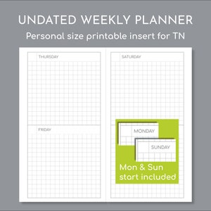 Dateless week on 4 pages, Personal size printable travelers inserts